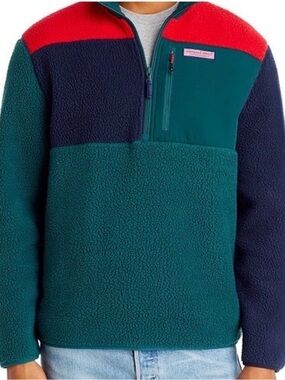 Boys Vineyard Vines Cozy Colorblock Performance Fleece 3/4 zip Pullover
